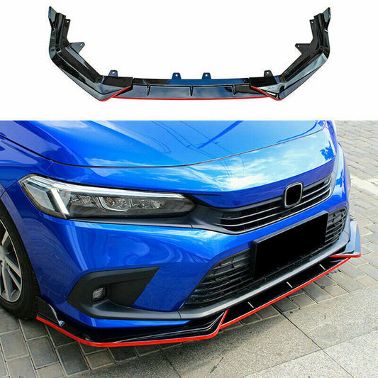 for Honda for Civic 11th 2022-2023 BlackRed Front Bumper Lip Spoiler Body kit Refit