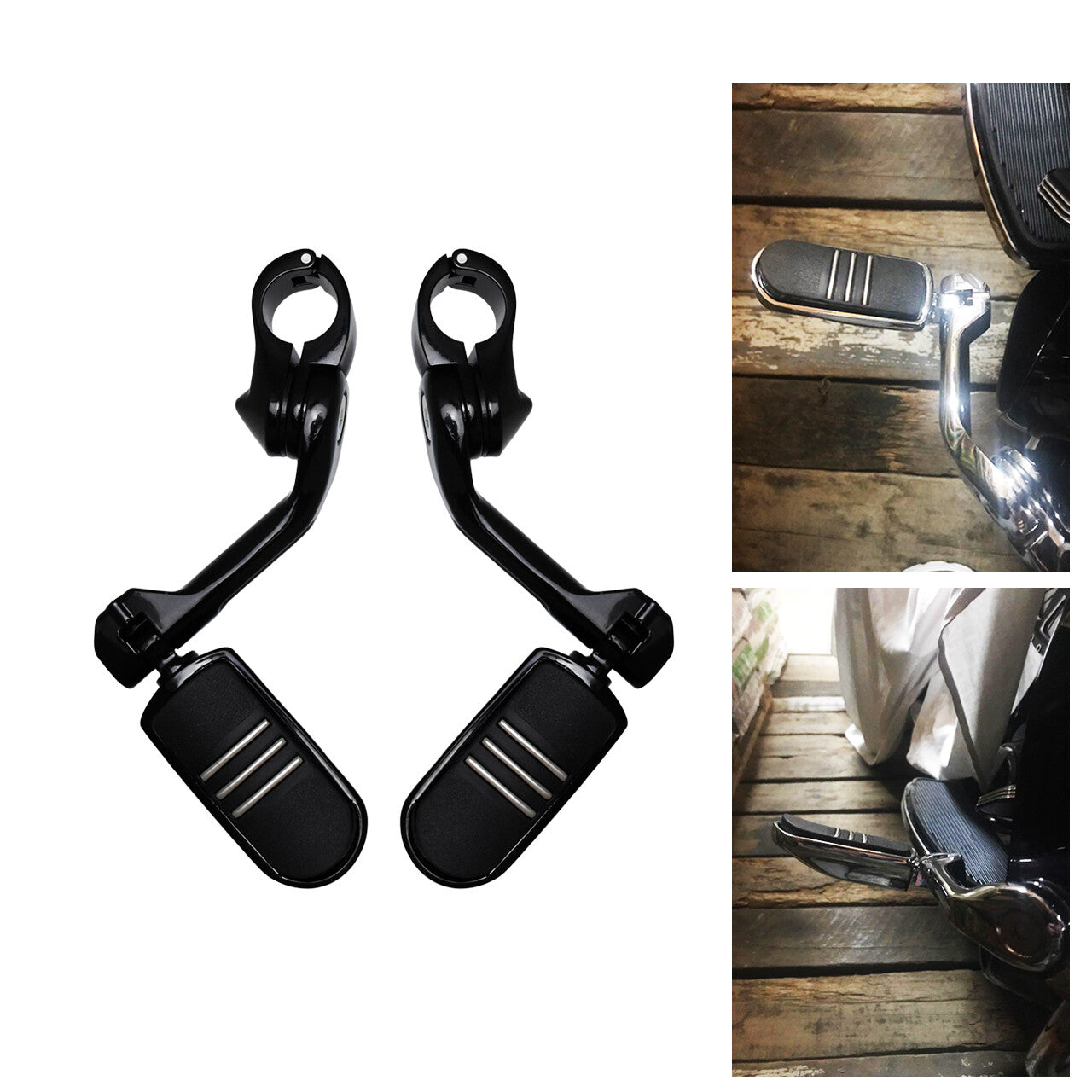 Black 1.25 1-1/4 32mm Highway Foot Pegs for Harley Touring Road Electra Glide