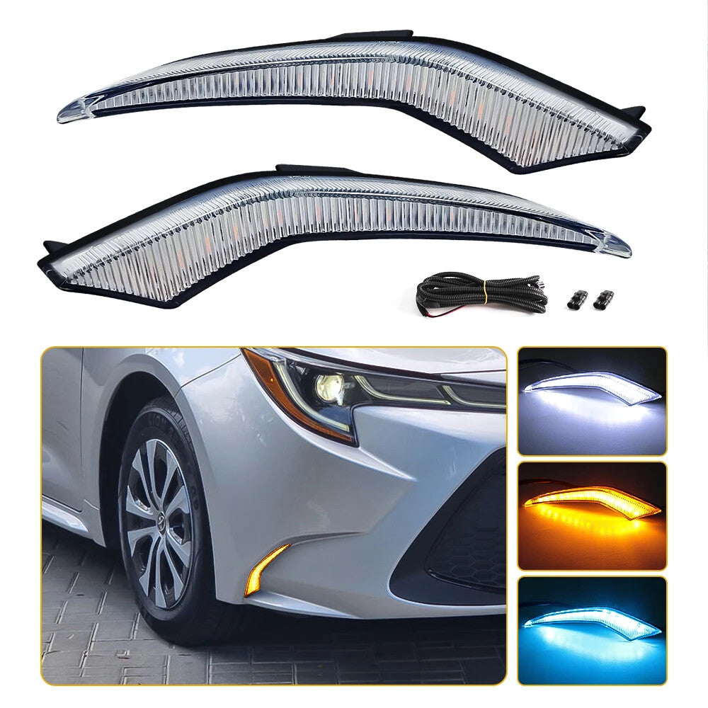 Two LED anti-collision fog lights (DRL) and daytime running lights suitable for Toyota for Corolla L, LE, and XLE (2020-22-)