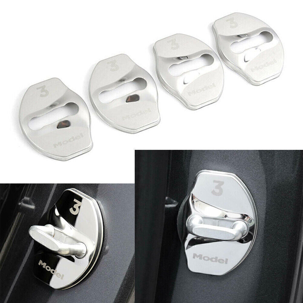 Door Lock Cover Decor Trim Protective 4PCS Fit for Tesla Model 3 2018-2022 Silver