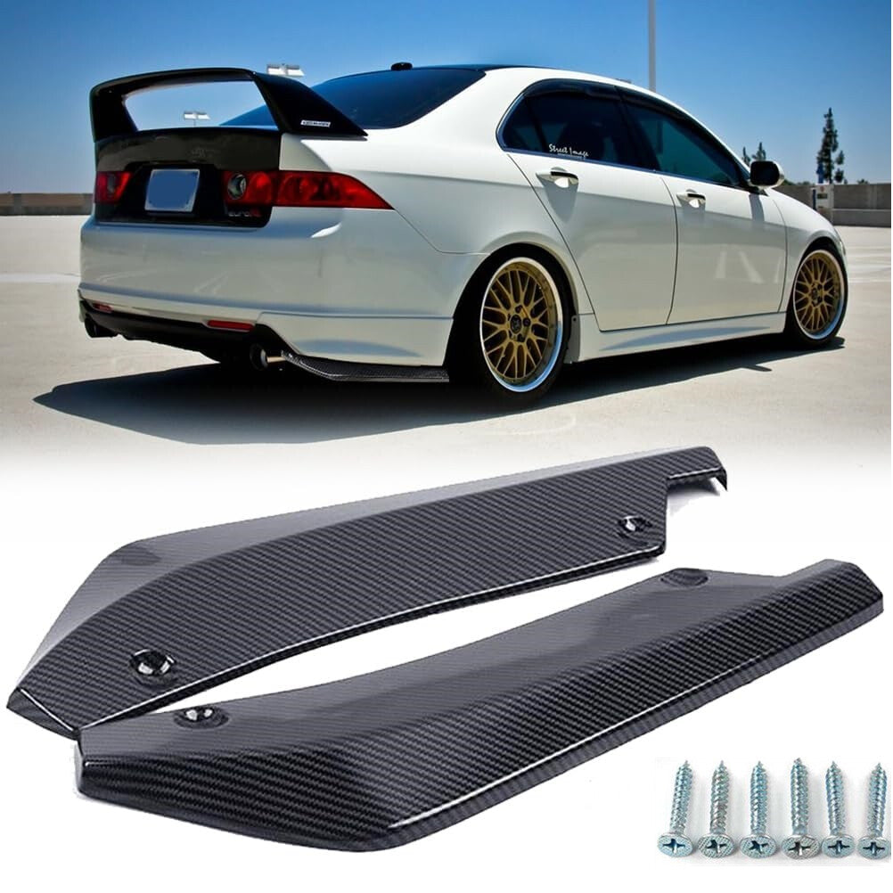 2pcs for Honda for Civic Carbon Fiber Black Rear Bumper Diffuser Lip Splitter Canard