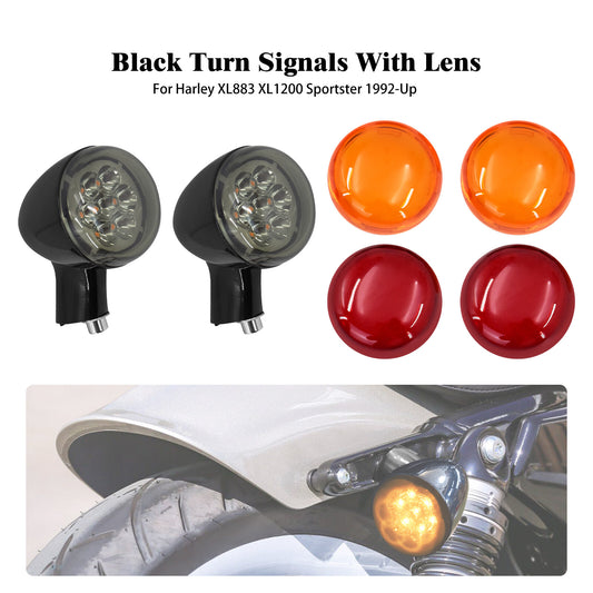 Black Rear Turn Signals Amber Light Bracket for Harley Sportster 883 1200 92-22