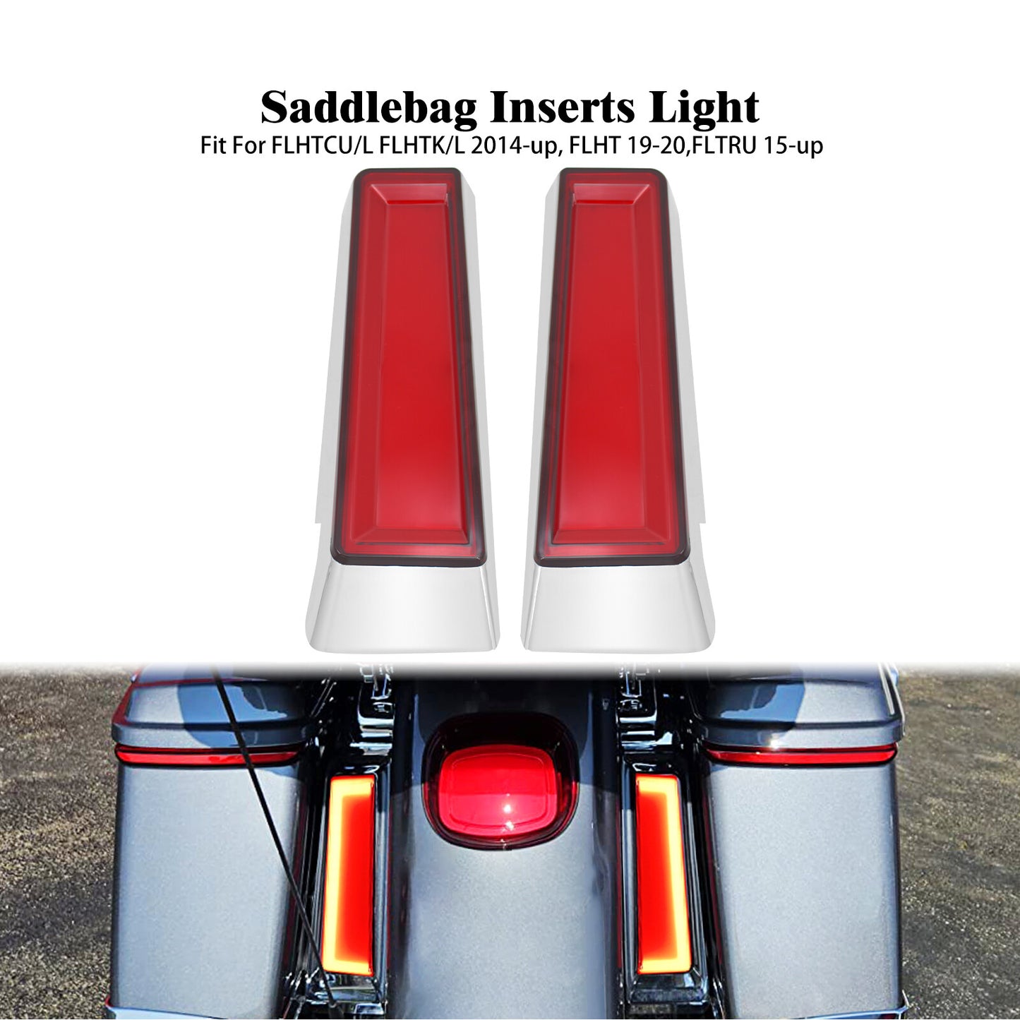 Chrome Saddlebag Fender Fascia LED Side Insert Turn Signal Light Fit For Touring