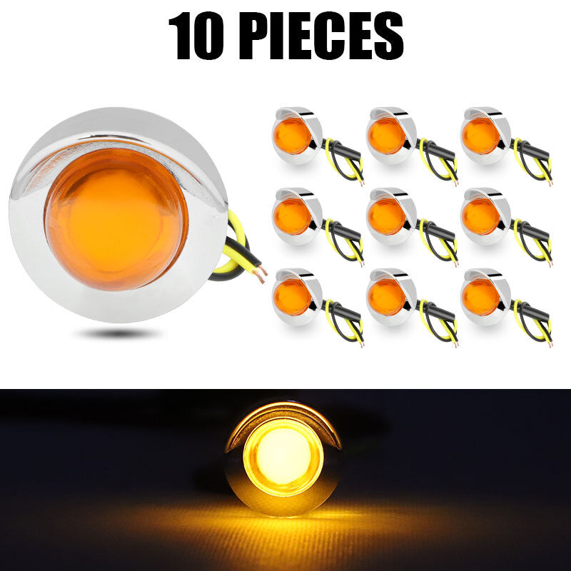10x LED 3/4 Amber Round Side Marker Lights Bullet Waterproof Truck RV Pickup