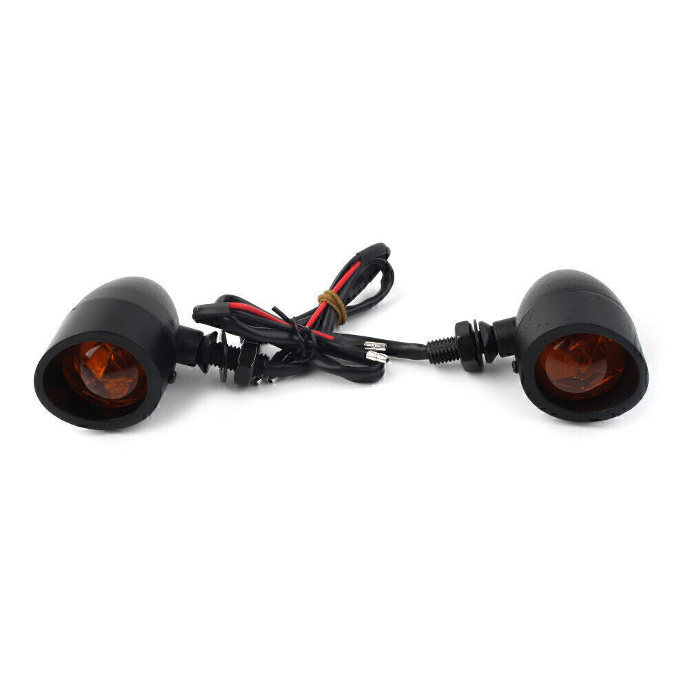 Pair Black Universal Retro Motorcycle Turn Signals Indicator Light