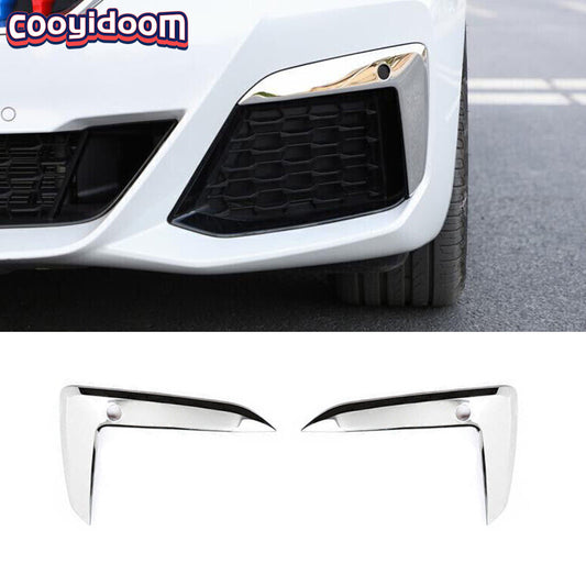 for BMW 5 Series M5 2021-2023 Silver Steel Front Fog Light Lamp Strip Trim 2PCS