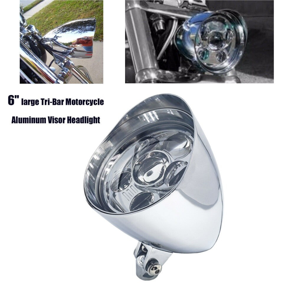 6Chrome Motorcycle LED Visor Headlight Lamp for Harley Bobber Chopper Universal