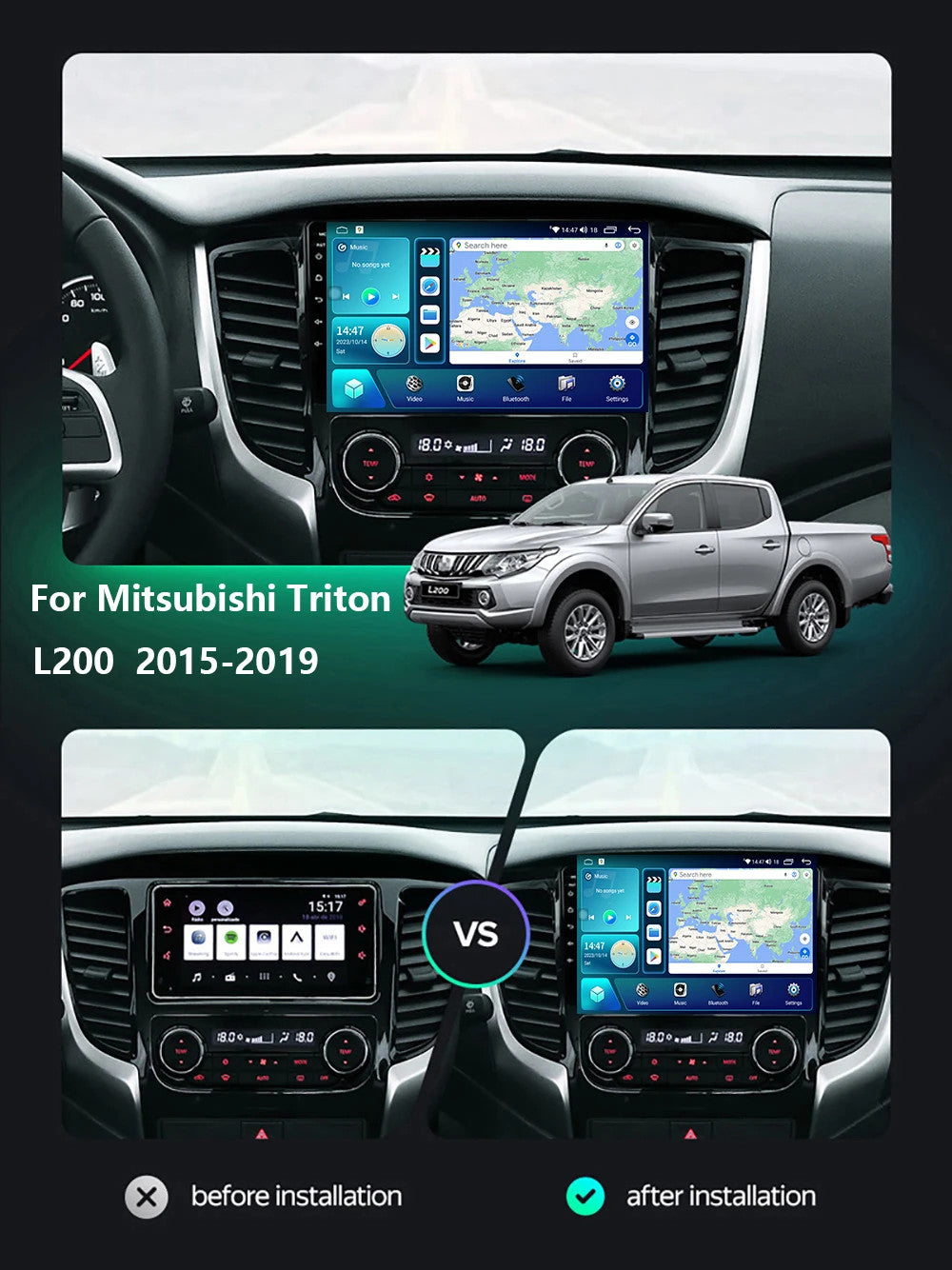 for Mitsubishi L200 Triton 2015-2019 Android Auto Carplay Car Stereo Radio GPS
