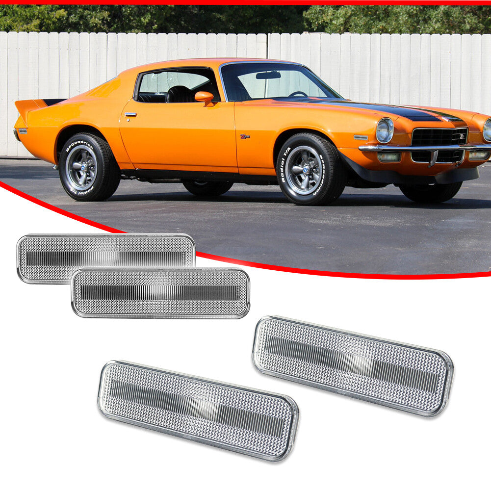 4-Piece Clear Front and Rear Side Marker Covers for 1970-73 for Chevrolet Camaro SS Z28 RS
