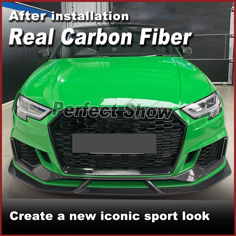 3PCS REAL Carbon Front Fog Air Vent Fins Cover Trim for Audi RS3 Sedan 8V 17-21