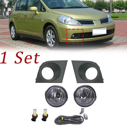 1 Set LED Fog Lights Cover Frame Wiring Grille for Nissan Tiida Latio 2005-2008