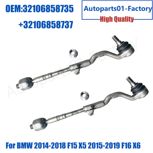 2Pcs Front Inner+Outer Tie Rods for BMW 2014-2018 F15 X5 2015-2019 F16 X6