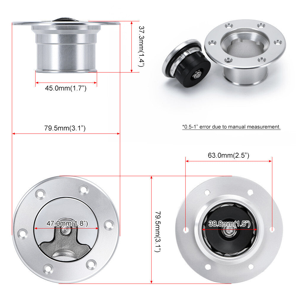 Fuel Gas Tank Filler Door Lid Cap Cover Trim Flush Mount 6 bolt Billet Aluminum