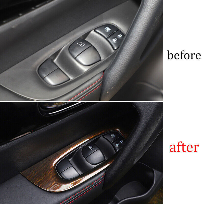 Glass Window Lifting Lock Panel Trim for Nissan Rogue Sport 2017-2021 Wood Grain