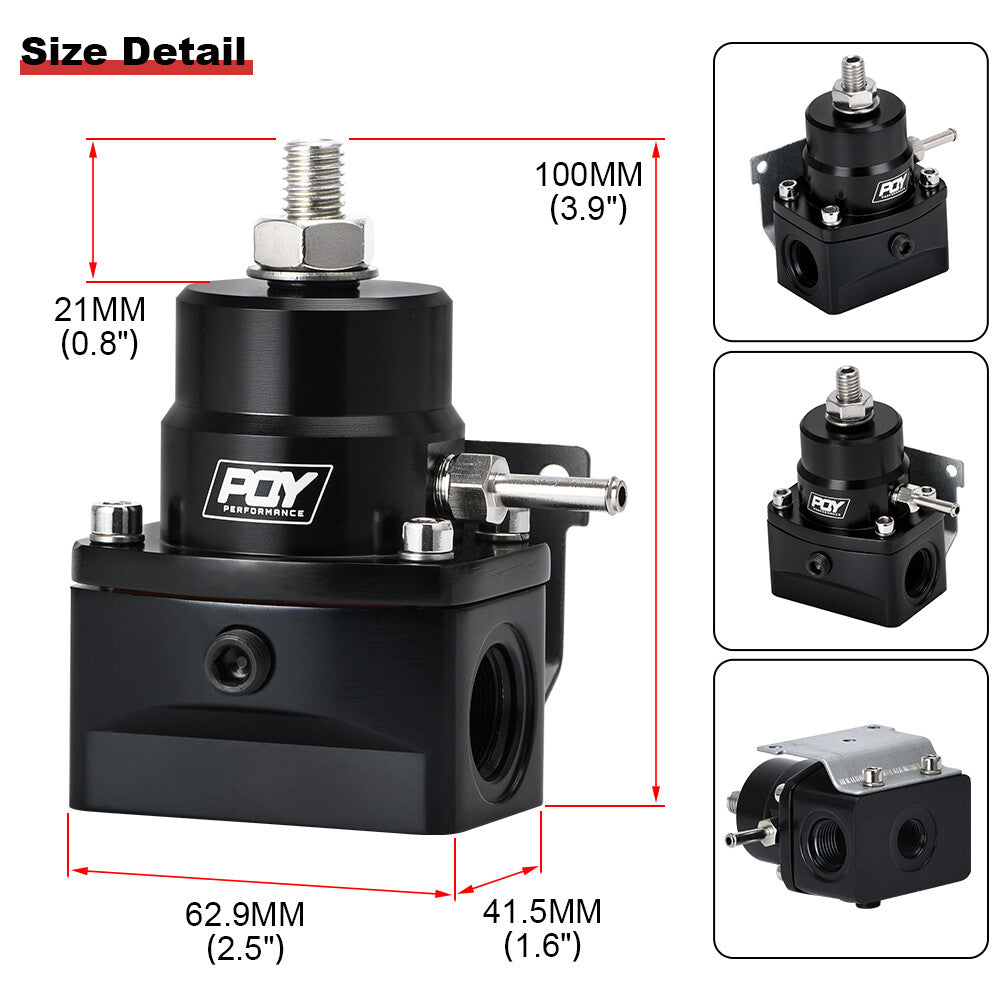 Adjustable Fuel Pressure Regulator Kit 3-20 20-45 45-70psi Gauge -6AN Black