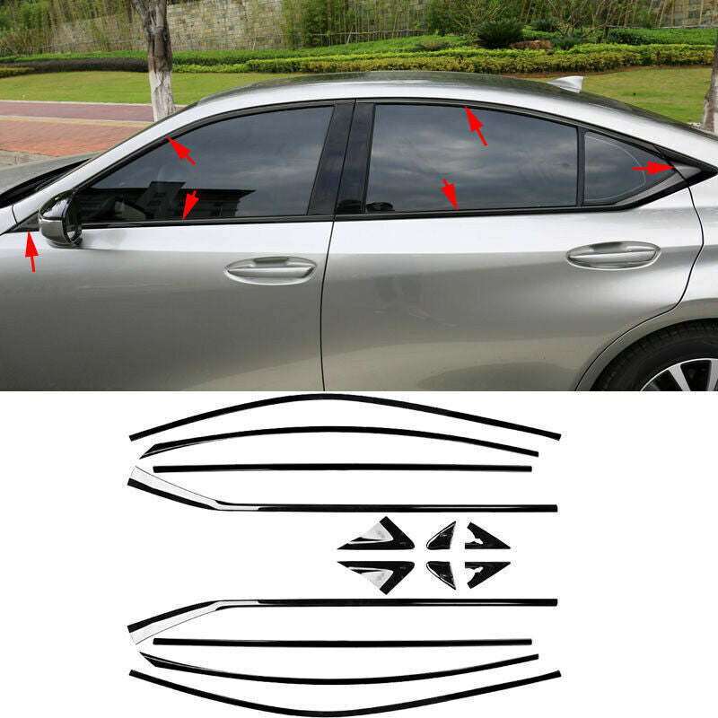 14Pcs for Lexus ES350/300h/250 2019-22 Black Window Full Sill Molding Strip Trim
