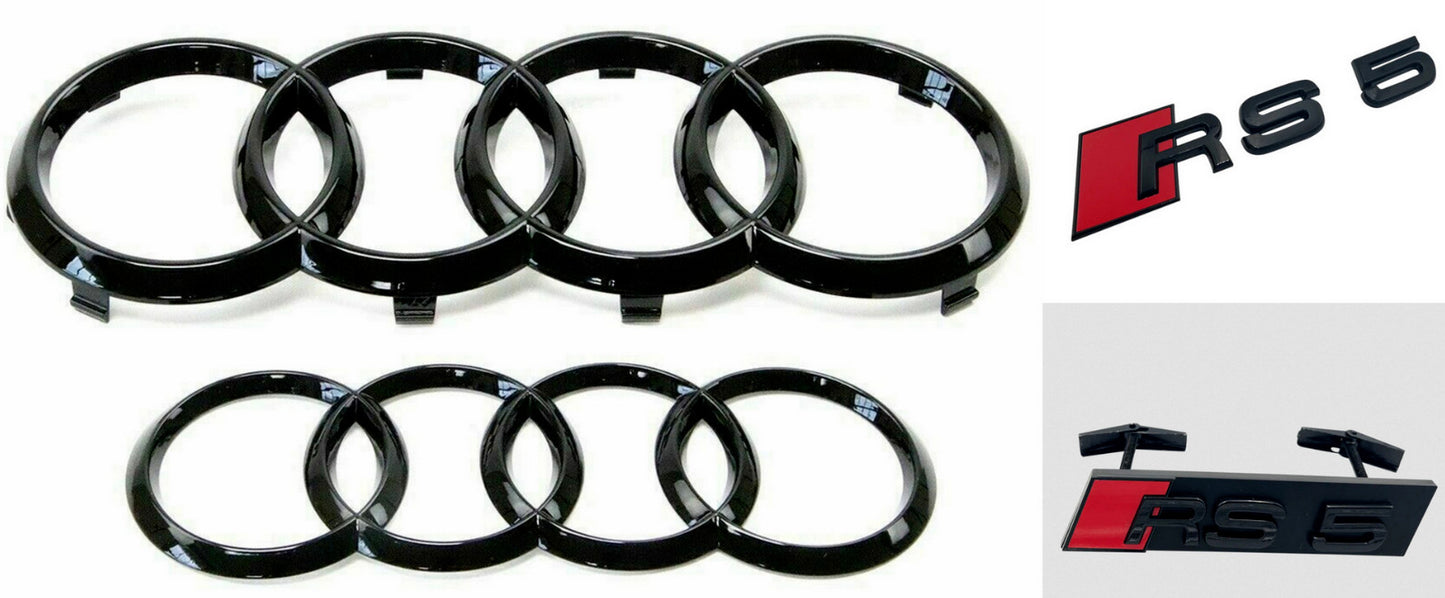 Black for Audi RS5 front and rear grille badges and trunk decals