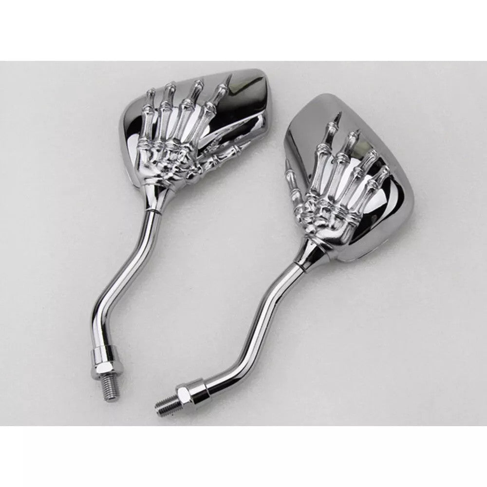 Motorcycle Aluminum Skull Hand Chrome Rearview Side Mirrors 8mm 10mm Universal