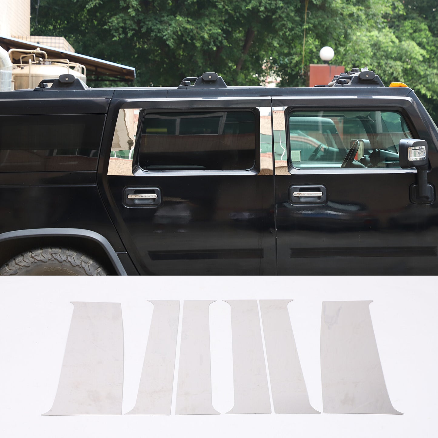 Silver Steel Window Center Pillar Cover Trim (8 Pieces) for Hummer H2 2003-2009