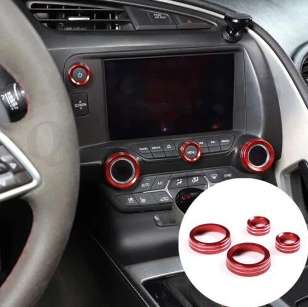 Red AC switch, volume buttons, decorative ring knob for Corvette C7 14-19 accessories