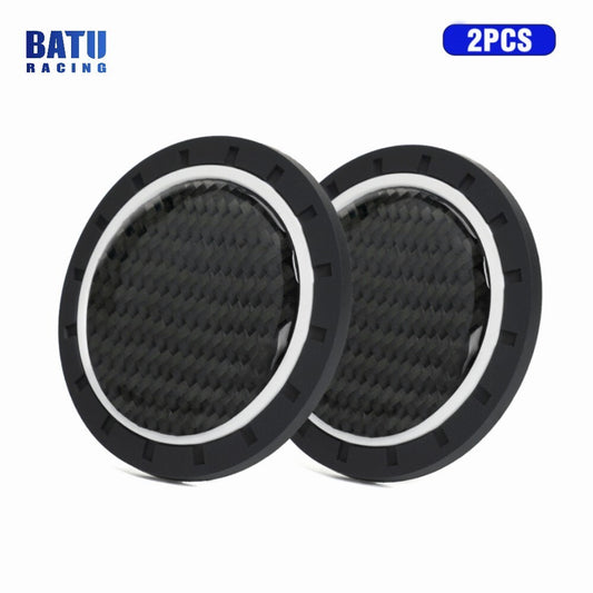 Carbon Fiber Cup Holder Pad Water Cup Slot Non-Slip Mat Car Accessories Black X2