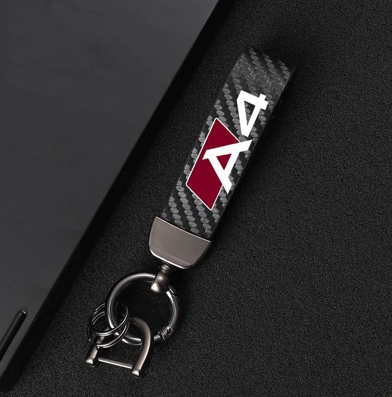 Carbon fiber leather blue car keychain/key ring with horseshoe buckle for Audi for A5