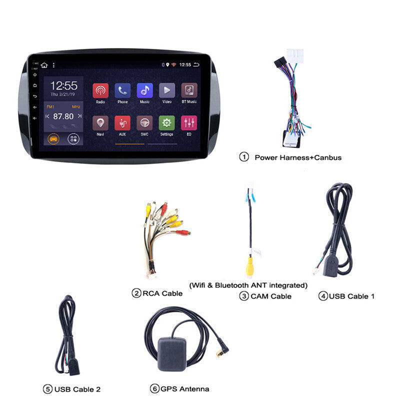 9 Android Car Stereo Radio GPS Navi WIFI BT Mirror Link for Smart Fortwo 15-18