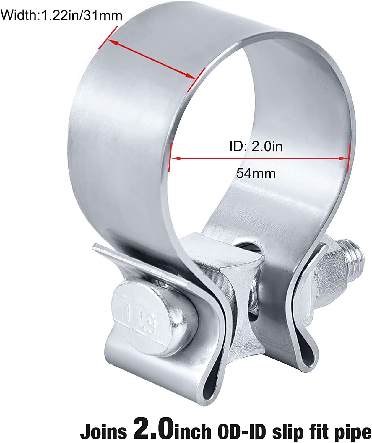 2.0-inch exhaust clips, 54mm narrow exhaust muffler with clips, stainless steel.