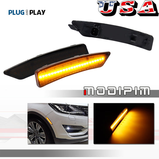 1 pair of smoked lens amber LED front side manufacturer parking lights for 15-19 for Lincoln MKC