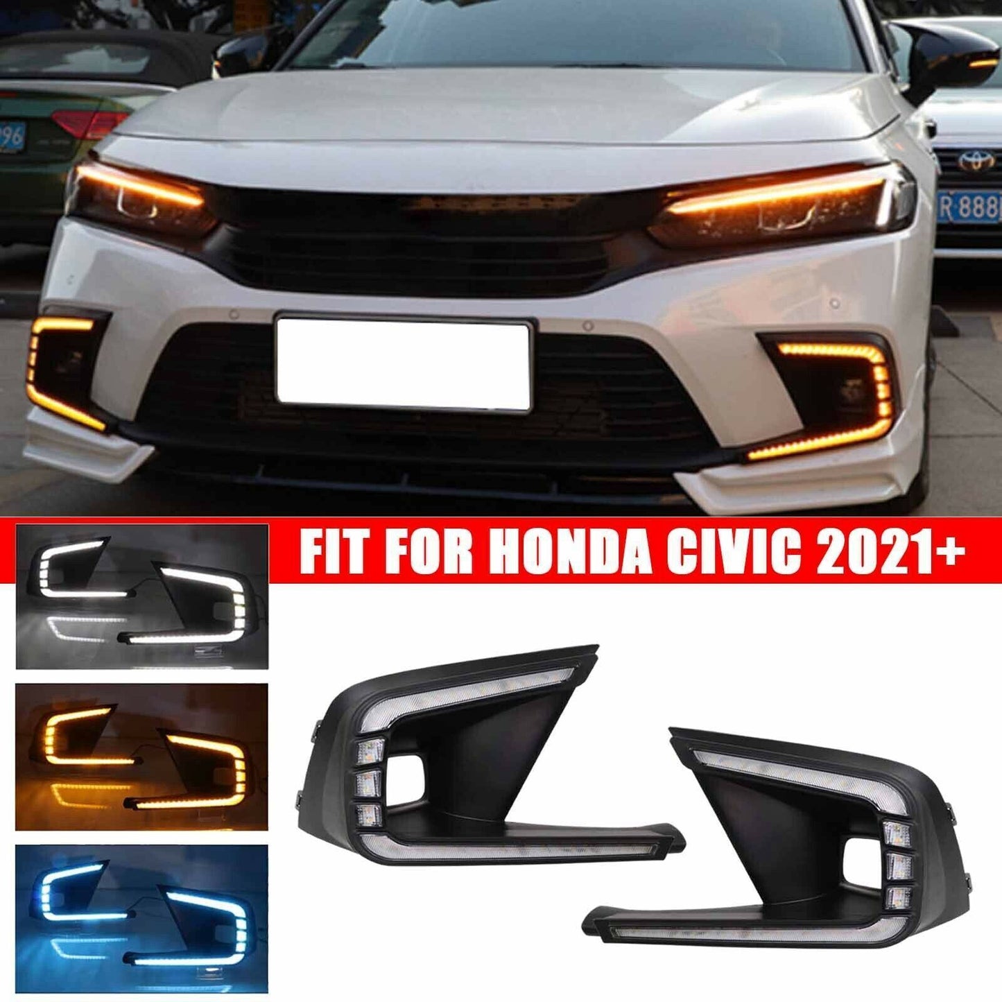 2-pack of LED fog lights, daytime running lights, and headlights (DRL) for 2022-2023 for Honda for Civic .