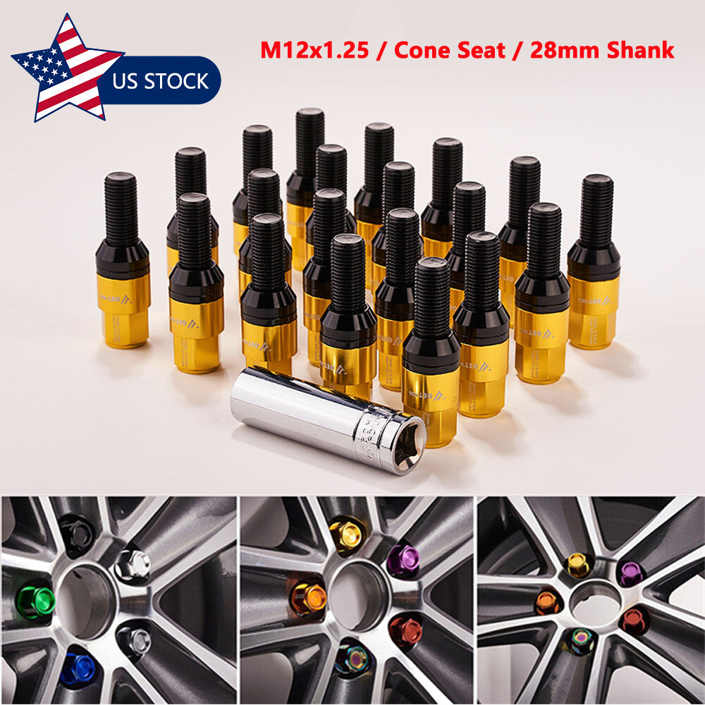 20PCS M12x1.25 Gold Wheel Lug Bolt 28mm Shank Cone for Seat Stud for Jeep for Chrysler
