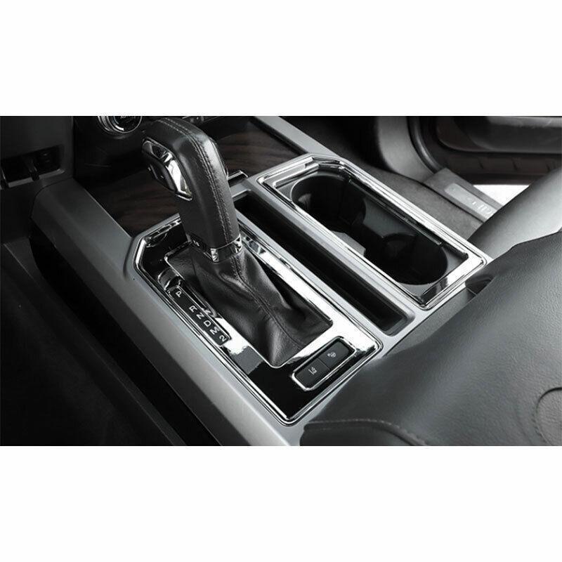 for Ford F150 F-150 2015-2020 Chrome Silver Gear Shift Cup Holder Panel Trim