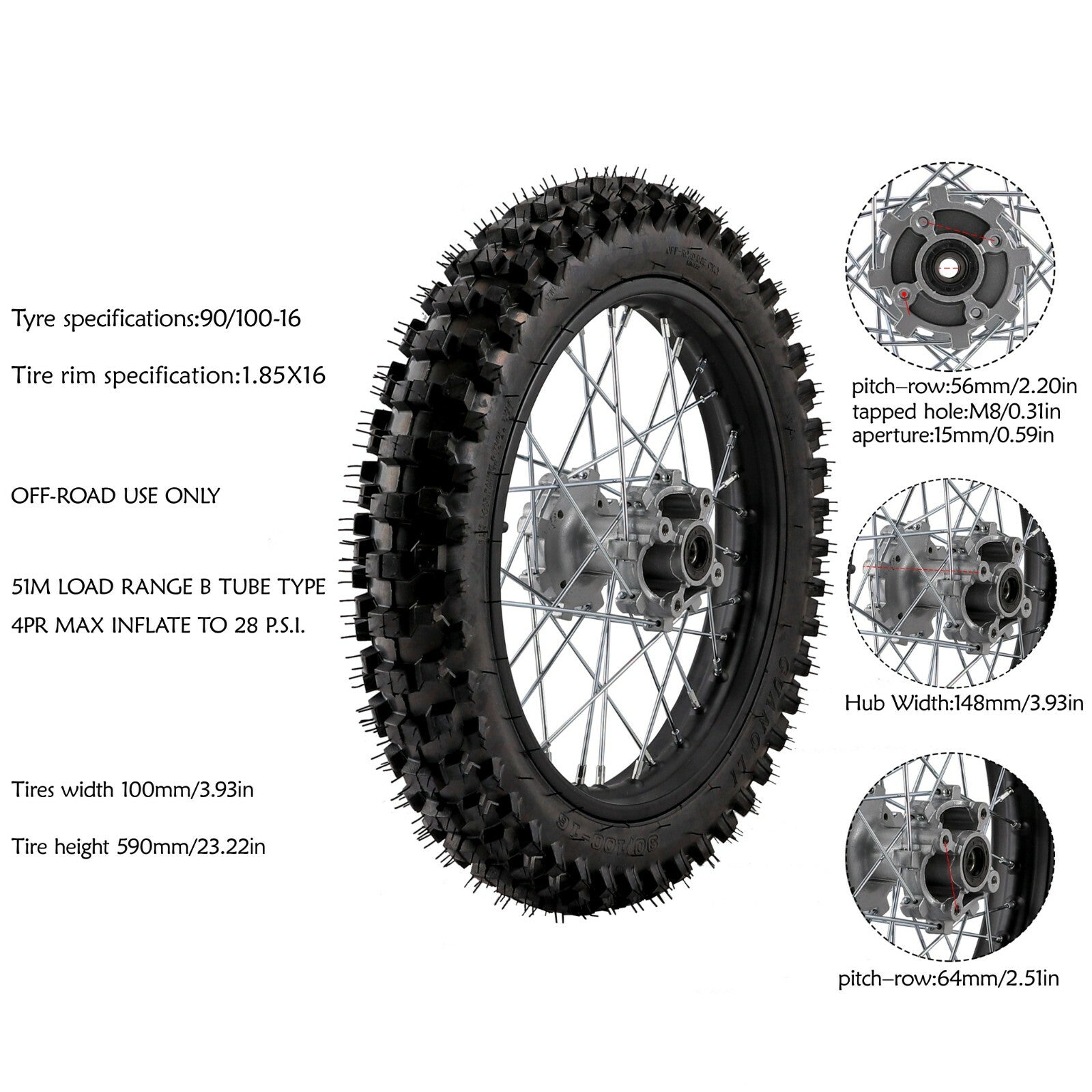 90/100-16 Rear Wheel Tire Rim Sprocket Rotor for Dirt Pit Bike CRF TTR KLX 150cc