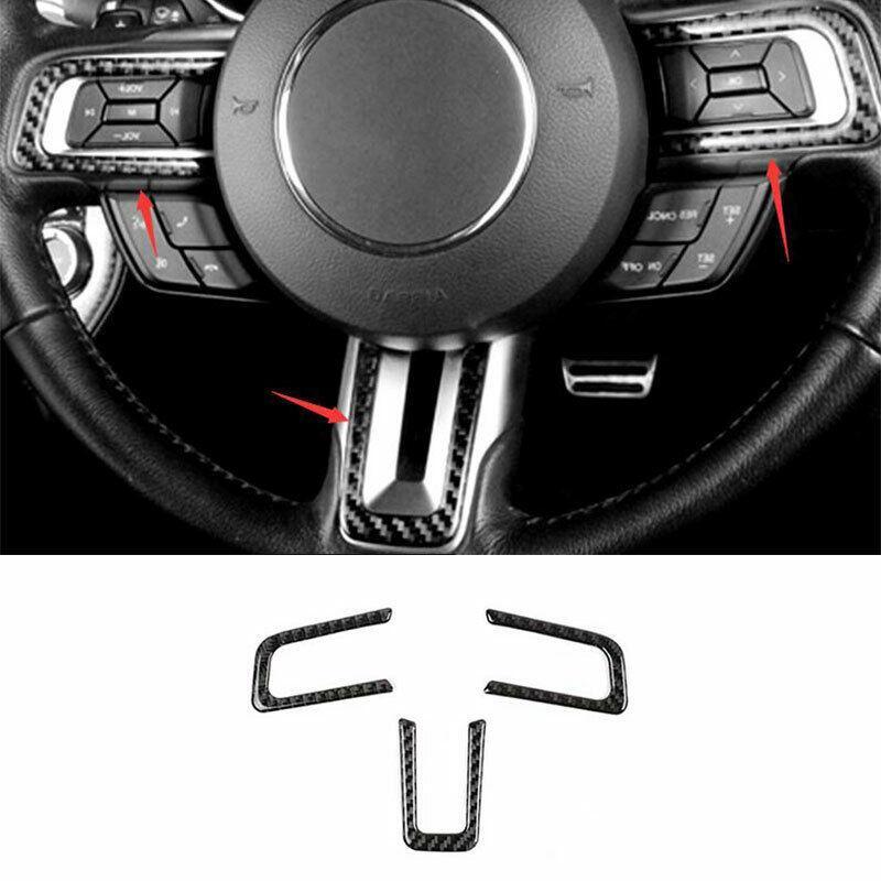 Fit for Ford for Mustang 2015-2022 Carbon Fiber Steering Wheel Cover Panel Trim 3PCS
