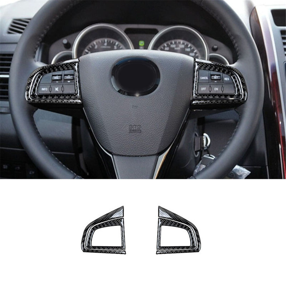 4X Carbon Fiber Steering Wheel Buttons Frame Cover Trim for Mazda CX-9 2010-2015