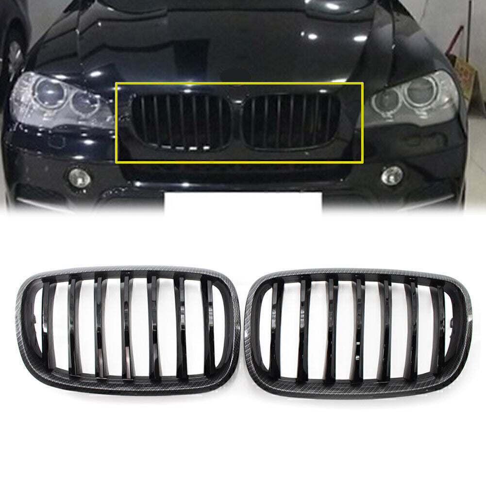 Carbon Style Frame Gloss Black Car Front Grille Fit for BMW E70 X5 E71 X6 2008-2013