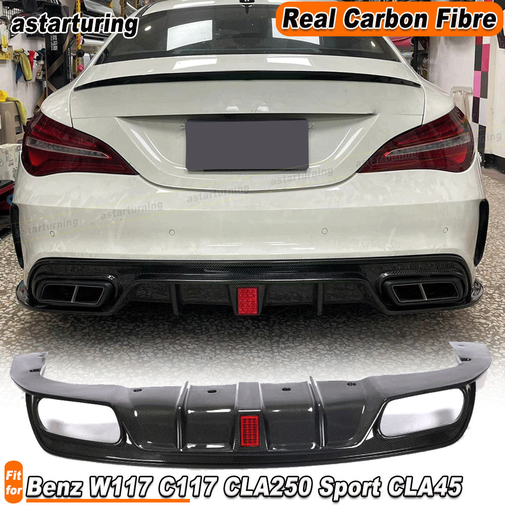 for Benz W117 C117 CLA250 Sport CLA45 AMG 16-19 REAL CARBON Rear Bumper Diffuser