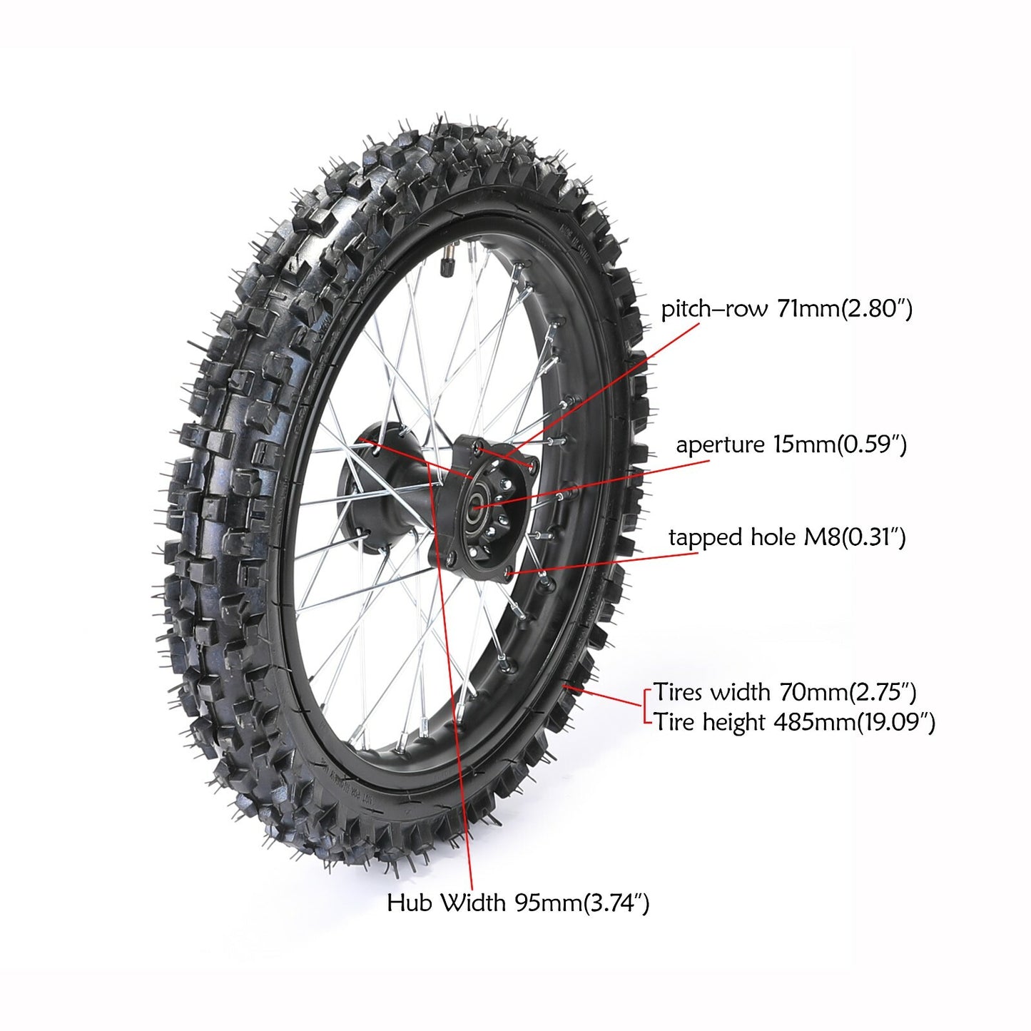 14-inch and 12-inch wheels, 60/100-14 and 80/100-12 tires, front fork, pit-type bicycle CRF50 SSR 110 125CC