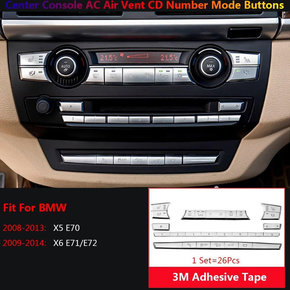 26Pcs for BMW X5 X6 E70 E71 Center Console CD Panel Air AC Button Cover Stickers