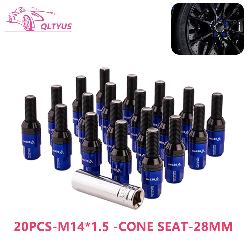 20PCS 28mm M14x1.5 Wheel Lug Bolts Cone for Seat Studs Set for Most Aftermarket Blue