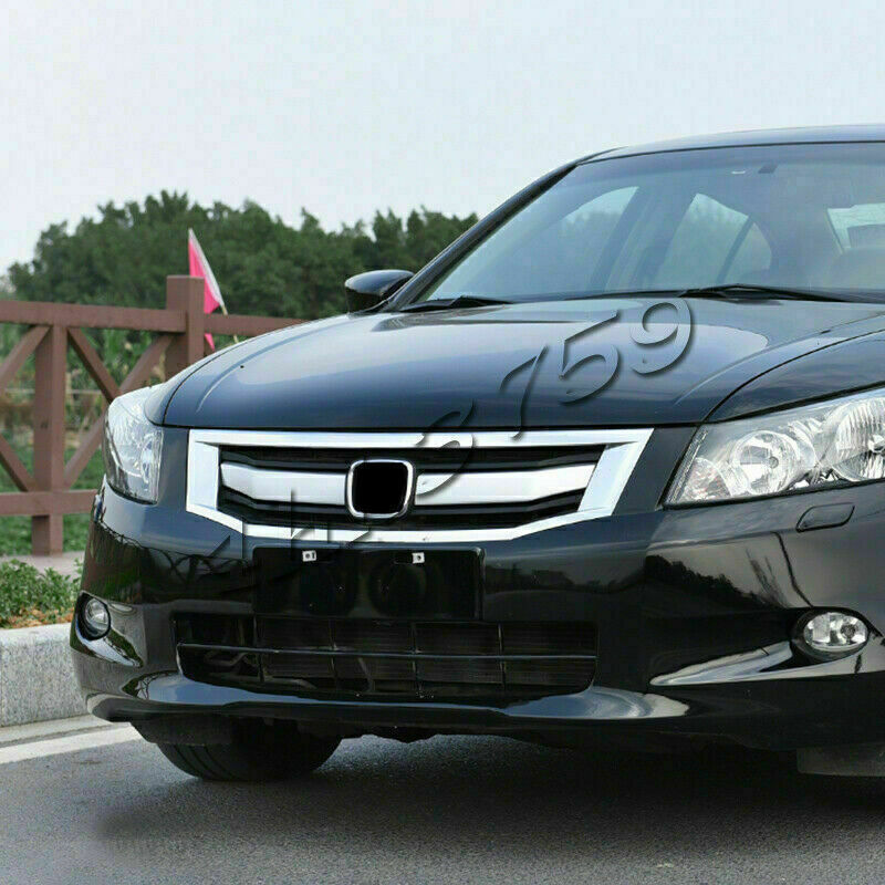 2X Chromed Front Center Mesh Grille Grill Strip Trim for Honda Accord 2008-2010