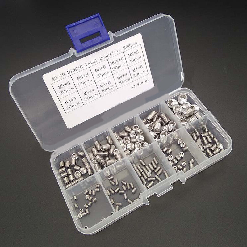 Stainless steel socket hex screw cup tip, categorized as M3, 4, 5, M6, M8, 200 pieces