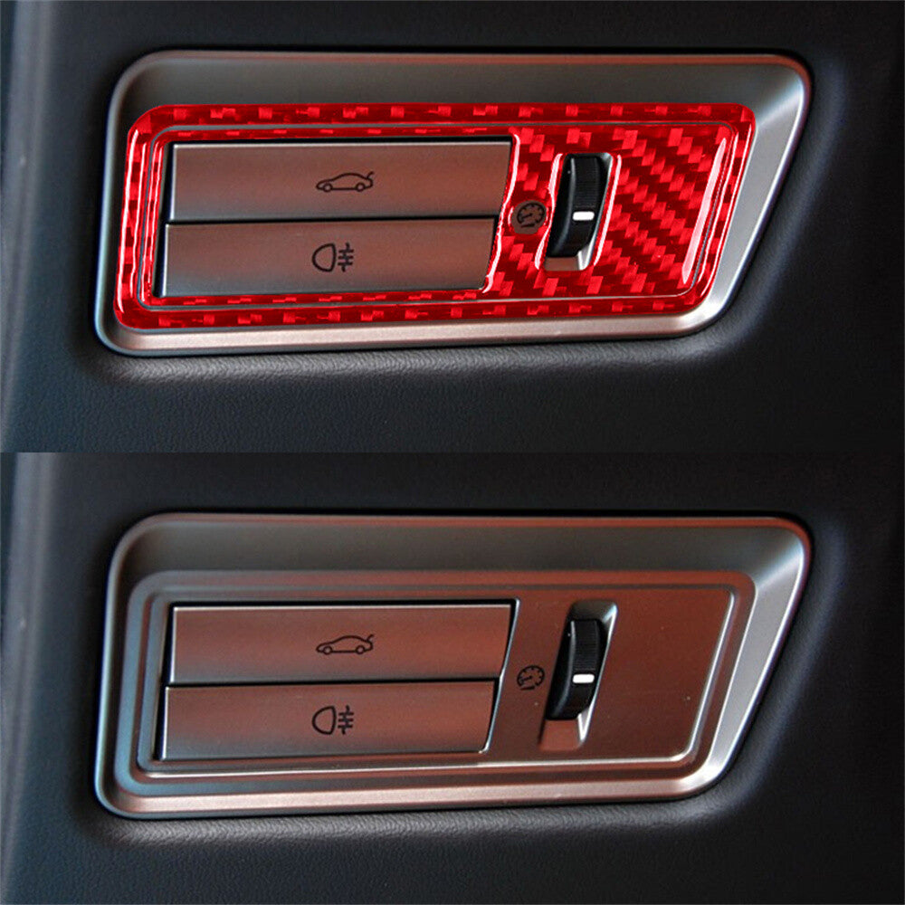 Red Carbon Fiber Inner Rear Trunk Switch Button Panel Trim for Jaguar XF 2009-11