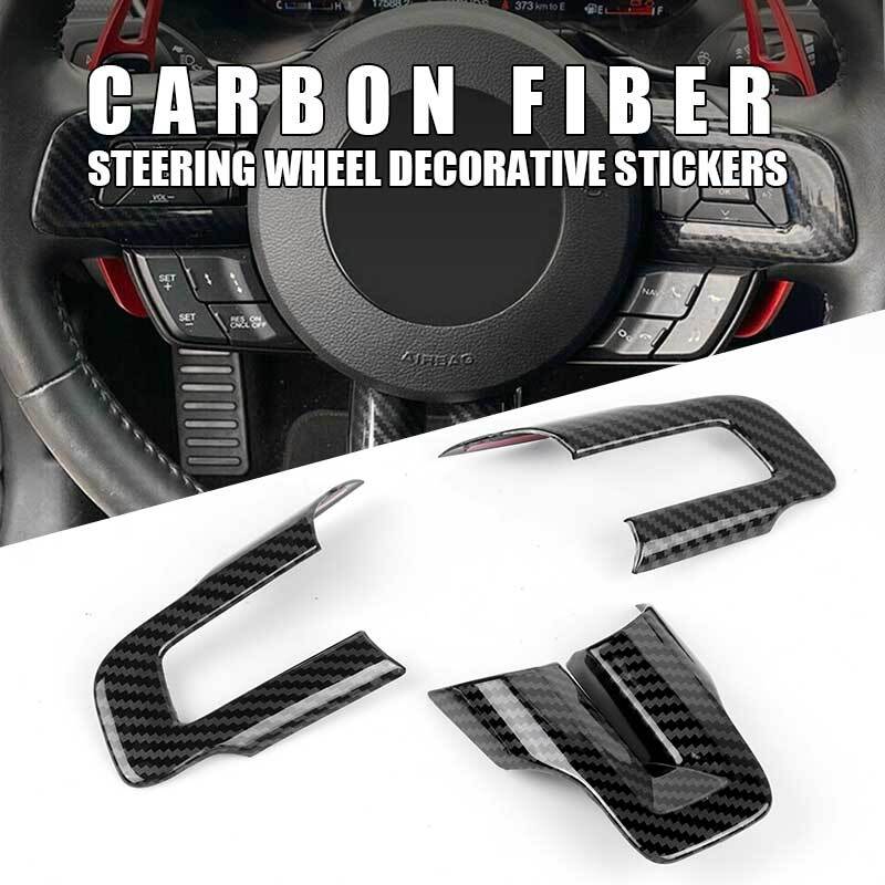 Carbon Fiber Interior Steering Wheel Cover Trim Tool Fits for Ford for Mustang 15+