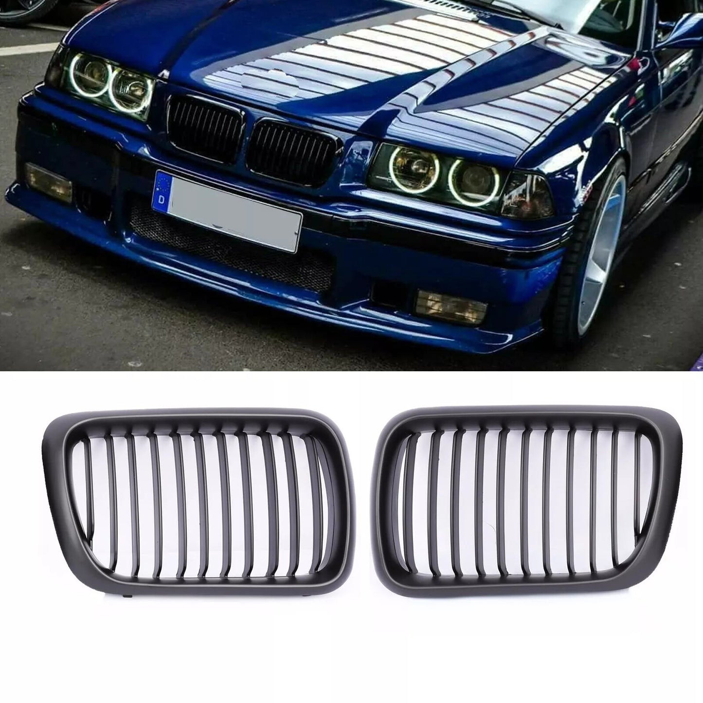 Front Bumper Hood Kidney Grille for BMW 3 Series E36 M3 1996-1999 Matte Black