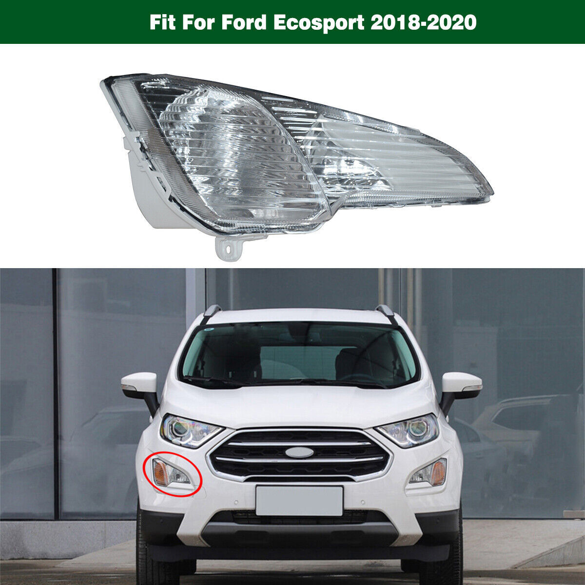 1Pcs Right Clear Bumper Driving Fog Light Lamp for Ford Ecosport 2018-2020 2.0L