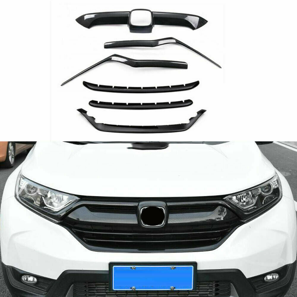 6X Carbon Fiber Front Center Grille Grill Cover Trims for Honda CR-V CRV 2017-19