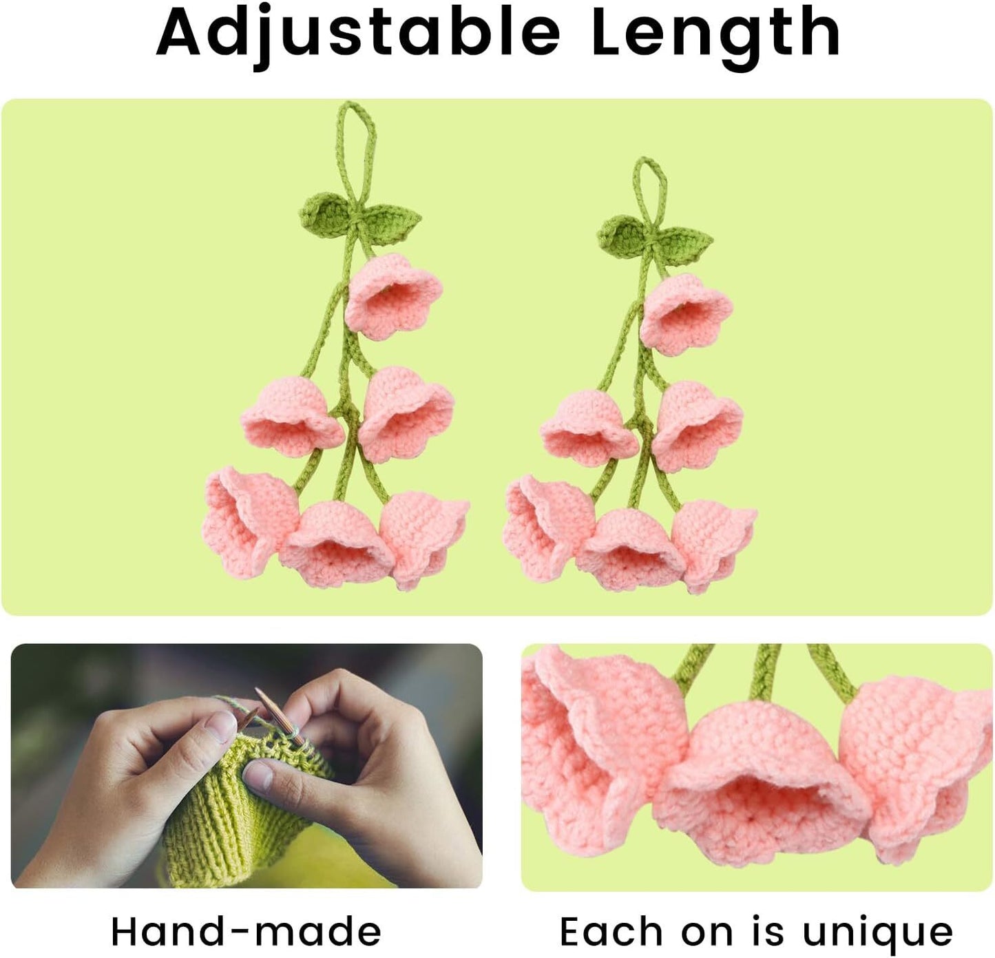 1Bell flower Hand Knitted Cute Car Accessory for Rear View Mirror Hanging Pink