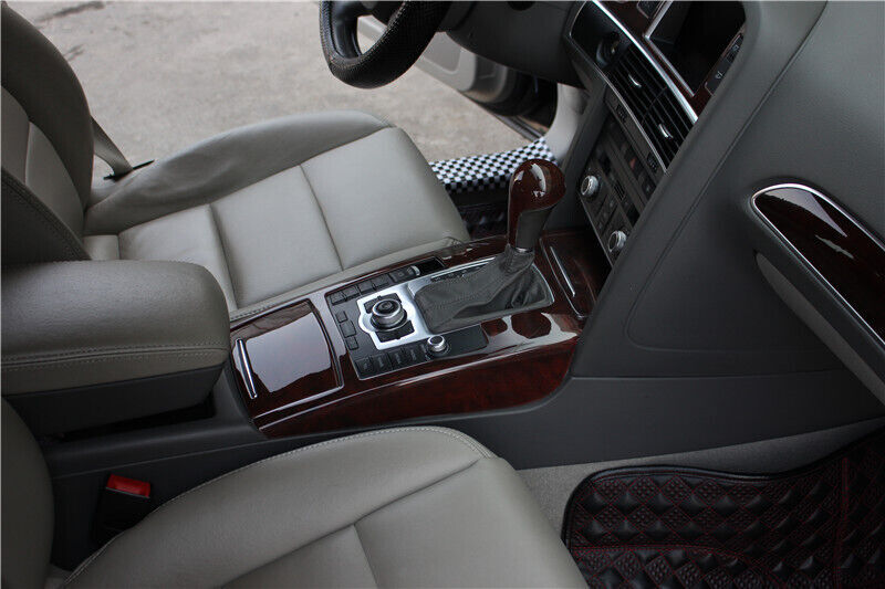 Console Gear Shift Frame Cover Trim 4PCS Fit for Audi A6L 2005-2011 Brown Wood