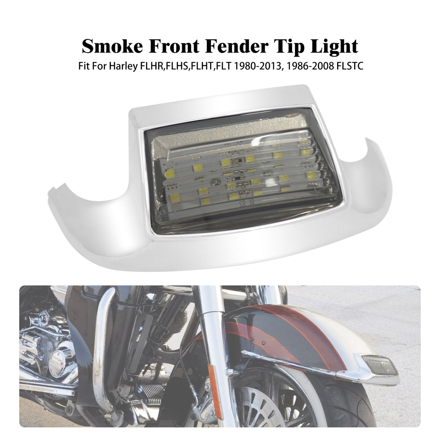 Front Fender w/ Somke Lens Tip LED Light for Harley Electra Road Glide Softail